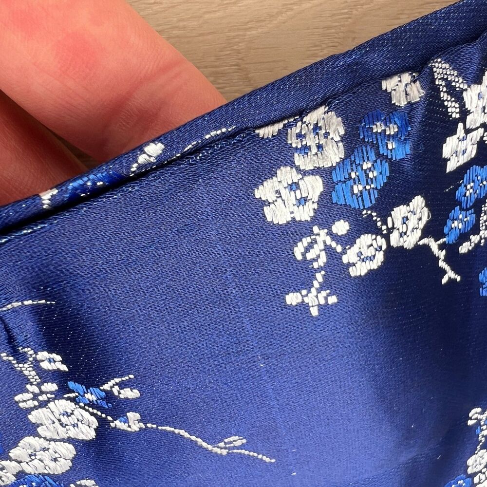 Vintage Chinese Blue Plum Blossom Satin Jacquard Cropped Pajama Pants 34" Waist - Picture 5 of 16